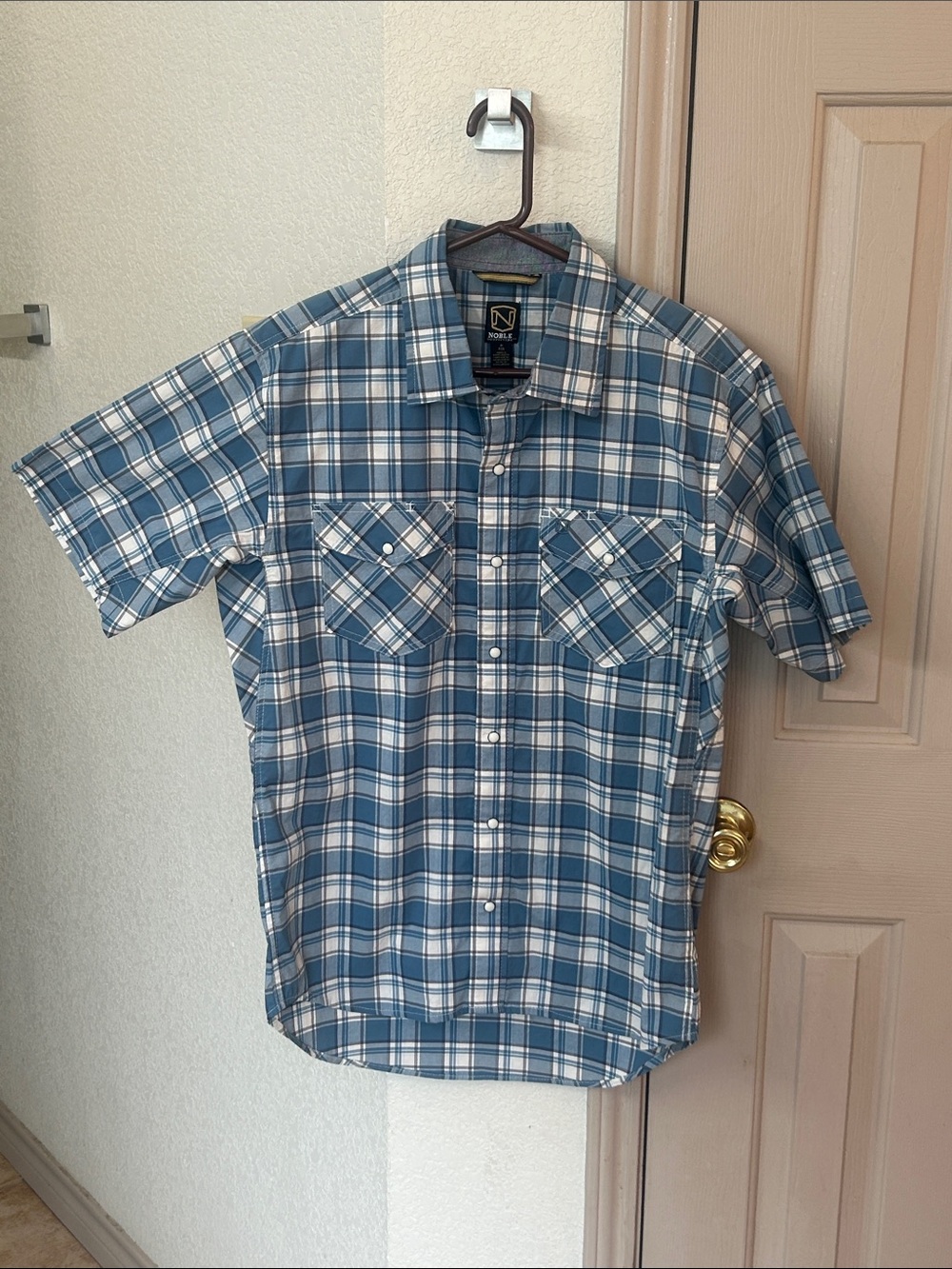 Nautica Short-Sleeve Blue Plaid Button-Down Shirt